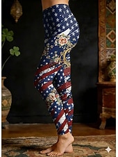 billiga Självständighetsdagens byxor-Independensdagen patriotisk dam leggings semester vintage etnisk stil hel längd hög midja byxor blommig grafisk nationalsflagga 3D tryck komfort snabbtorkande andningsförmåga stretchig daglig