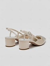 abordables Demoiselle d&amp;#39;honneur-Chaussures de demoiselle d'honneur couleur champagne, escarpins à petit talon bloc et bout pointu avec nœud en cristal, chaussures habillées élégantes et confortables