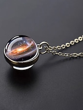 billige Menns smykker-planetanhengskjede for menn, smykker i legering og glasskuppel, flere design med solsystemet, minimalistisk kosmisk stil for hverdagsbruk og gaveiding