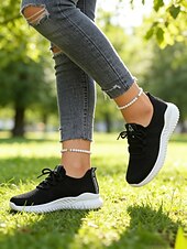 economico Sneakers da donna-scarpe da passeggio leggere bianche in Flyknit da donna: comode sneakers traspiranti con lacci, adatte per tutto il giorno, viaggi, fitness, lavoro e uscite informali