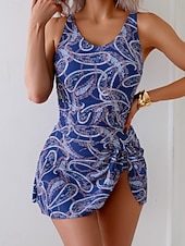 abordables Nadar-Mujer Bañadores Una pieza Monokini Vestido de Baño Burkini Traje de baño Control de barriga Alta cintura Delgado Espalda al Aire Vacaciones Ropa de playa Floral Graphic Escote en Pico Sin Mangas