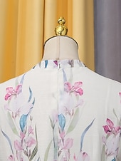  A-Line Knee Length Wedding Guest Dress Wedding Guest Dresses Elegant Daily Long Sleeve V Neck Garden Party Wedding with Floral Print Print Strappy