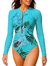 economico Rash Guards Interi-Per donna Standard Top sottomuta Costume da bagno Costume Intero Floreale Tropicale Color-blocking con reggiseno incorporato UPF50+ Protezione UV Elastico Manica Lunga Costume da Bagno Body Surf