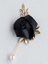 abordables Boda ACC-Pin de solapa de rosa de poliéster para hombre, varios colores, elegante accesorio para bodas y fiestas con detalles de perlas.