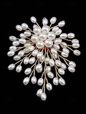 voordelige Huwelijk ACC-Damesbroche van imitatieparels, elegant bloemmotief met goudkleurige accenten, perfect voor bruiloften, feesten en formele gelegenheden, bruidsaccessoires en avondkleding.