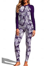 economico Rash Guards Interi-Per donna Standard Top sottomuta Rash Guard completo per il corpo Costume da surf intero Floreale Tropicale Con zip con reggiseno incorporato Cerniera Frontale Protezione Solare UV Coppa larga UPF50+