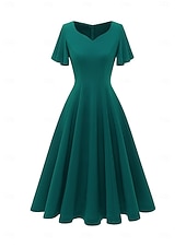 billige Kjoler-Elegant كلاسيكي 1950-tallet Middag A-linje kjole Swing kjole Flare kjole Korte ermer A-linje Kostyme Dame Karneval Valentinsdag Maskerade Feriereise Maskerade Utdrikningslag Voksne Kjole Vår sommer