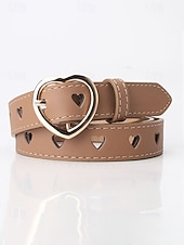 baratos Dia dos Namorados-Cinto feminino ajustável com fivela em formato de coração, em couro sintético, disponível em diversas cores, perfeito para presentes de Dia dos Namorados e para uso diário.