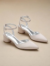 economico Damigella d&amp;#39;onore-scarpe da damigella color carne per donna – scarpe da sposa con tacco basso a blocco, punta a punta, cinturino alla caviglia, eleganti décolleté da sposa