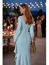 abordables Sheath Evening Dresses-Sheath Column Floor Length Formal Dresses Evening Gown Prom Dresses Evening Gown Ball Gown Formal Dress Elegant High Split Long Sleeve Boat Neck Wedding Formal with Ruched Ruffles Slit