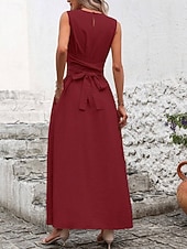 tanie Biała sukienka-Damskie Sukienka maxi Sukienka A line Urlop Codzienny Na zewnątrz Wyjściowe Luźny / a Jednokolorowe Bez rękawów Wycięcie pod szyją Granatowy Czarny Czerwony Zielony Lato Wiosna