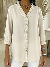 economico Bluse Semplici-Per donna Camicia Estiva Camicia casual Blusa Volant Tinta unica Vacanza Vintage Elegante Manica 3/4 Scollo a V Top Regolari Quotidiano All'aperto Ferie Blu Nero Blu marino Albicocca Grigio Primavera