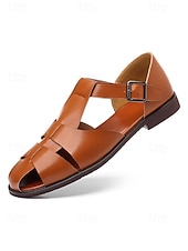 economico sandali-sandali da uomo in similpelle marrone con cinturini, design aperto traspirante, suola leggera e comoda, stile rilassato per matrimoni in spiaggia e occasioni estive
