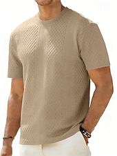cheap Basic T shirts-Men's T Shirt Tee Top Short Sleeves Crew Neck Summer Solid Color Textured Fashion Designer Basic Jacquard Vacation Casual Daily White Top Tee for Men