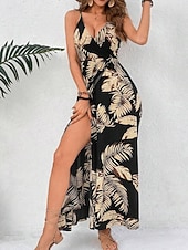 tanie Sukienki kwiatowe na co dzień-Damskie Sukienka maxi Codzienne sukienki Sukienka w kwiatki Sukienka na ramiączkach Elegancja Moda Nowoczesny Na zewnątrz Urlop Wyjściowe Regularny Kwiaty Bez rękawów W serek Biały Lato Wiosna