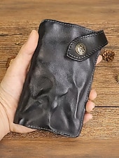 economico Portafogli-Portafoglio lungo da uomo in vera pelle, porta carte bifold vintage di grande capacità, stile retrò multicolore, design sottile e portatile per uso quotidiano, viaggi, lavoro e casual