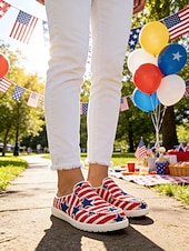  United States 250th Anniversary Women's Red Blue American Flag Print Comfort Mules – Canvas Slip-On Shoes USA Fourth of July Outdoor Events Travel  Daily Wear