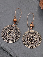 olcso Női fülbevaló-Női ötvözetből és fából készült kerek fülbevalók, vintage bohém mandala dizájn, könnyed, mutatós stílus, tökéletesek hétköznapi viseletre, tengerparti nyaraláshoz és nyári szettekhez