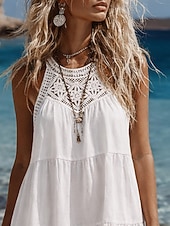 economico Vestiti-Per donna Mini Abito Abiti effetto lino Vestito Estivo Abito a trapezio Abito Estivo Vacanza Casual Quotidiano Spiaggia Vestibilità comoda Semplice Senza Maniche All'americana Blu blu navy Nero Bianco