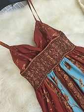 preiswerte Blumenkleider-Damen Maxikleid Sommerkleid A Linie Kleid Unterkleid Urlaub Lässig Boho Outdoor Ausgehen Normale Passform Blumen Ärmellos Spaghettiträger Rote Sommer Frühling