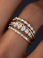 preiswerte Hochzeit ACC-Set aus stapelbaren Damenringen aus einer Legierung, gold- und silberfarbene Zirkonia-Ringe, eleganter minimalistischer Stil für Bräute, Hochzeitszeremonien, Verlobungen und den Alltag