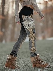 cheap Viking print-Women's Viking Leggings Vacation Vintage Ethnic Style Full Length High Waist Graphic 3D Print Comfort Quick Dry Breathability Stretchy Daily Home Vacation Dark Gray Summer Spring Slim Fit