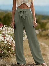 preiswerte Luxusunterteile-Damen-Sommerhose aus 100 % Baumwolle mit weitem Bein, Streetwear-Stil, lässig, lang, hoher Bund, schlicht, mit Tasche, hoch geschnitten, atmungsaktiv, weich, mikroelastisch, ideal für Urlaub, Alltag und Freizeit, in Schwarz, Weiß und Hellgrün