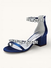 economico Damigella d&amp;#39;onore-scarpe con tacco color champagne per damigelle d'onore da donna – sandali da sposa con tacco a blocco e punta aperta, cinturini impreziositi da cristalli, eleganti scarpe da sposa per feste