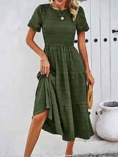 economico Vestito bianco-Per donna Abito Midi Abito a trapezio Abito Estivo Casual Quotidiano Vestibilità regolare Semplice Manica Corta Girocollo Nero Bianco Marrone Verde Estate Primavera