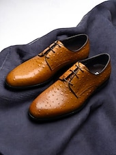 cheap Derby Shoes-Men's Genuine Leather Derby Shoes – Brown Cowhide Derby Shoes for Weddings, Business Events and Formal Occasions