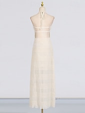 economico Piccole vestiti bianchi-Linea ad A Lunghezza al pavimento Abito Bianco Abiti per invitati a matrimoni Elegante Senza Maniche All'americana Festa in giardino Matrimonio con Arricciato