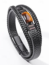 economico Gioielli da uomo-Bracciale da uomo in pietra naturale e finta pelle, cinturino da polso casual intrecciato in vari colori, gioielli alla moda da uomo per l'abbigliamento casual quotidiano e lo street style