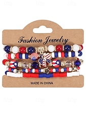 Недорогие Аксессуары-Юбилейный комплект многослойных браслетов для женщин к 250-летию США - сплавной материал с различными подвесками идеально подходит для Дня независимости и празднования в США