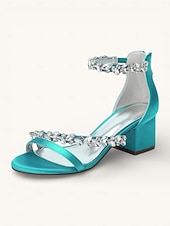 economico Damigella d&amp;#39;onore-scarpe con tacco color champagne per damigelle d'onore da donna – sandali da sposa con tacco a blocco e punta aperta, cinturini impreziositi da cristalli, eleganti scarpe da sposa per feste