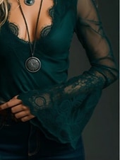 preiswerte Spitzenoberteile-Damen Hemd Bluse Spitzentops Spitze Netz Einfach Stilvoll Basic Klassisch Langarm V Ausschnitt Normale Oberteile Täglich Ferien Ausgehen Grün Frühling Herbst