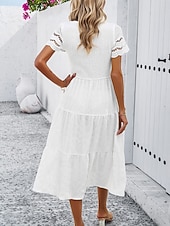 economico Vestito bianco-Per donna Abito Midi Abito a trapezio Abito Estivo Casual Quotidiano Vestibilità regolare Semplice Manica Corta Girocollo Nero Bianco Marrone Verde Estate Primavera