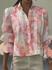 economico Bluse Semplici-Camicia da Donna in Lino Leggero Traspirante Manica Lunga Grafica Marmo Elegante Boho Vintage Collo Normale Top Quotidiani Lavoro Festa Ruffle Blu Giallo Rosa Viola Estate Primavera