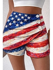  Pantaloncini chino da donna per il giorno dell'indipendenza americana, pantaloncini a farfalla, pantaloni corti vintage alla moda, a vita alta, con stampa della bandiera americana, microelastici, per tutti i giorni, all'aperto, blu, rosso, estate, primave