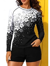 cheap Surfing Tankinis &amp; Bikinis-Women's Medium Rash guard Swimsuit Rash Guard Floral Print Swimsuit Floral Tropical Color-blocking 2 Piece Removable Pad Boyleg UV Sun Protection UPF50+ Elastic Long Sleeve Swimwear Sun Shirt Surfing