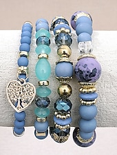 Χαμηλού Κόστους Γυναικείο βραχιόλι-Γυναικείο σετ βραχιολιών από ακρυλικό και κράμα αλουμινίου σε στυλ boho – πολλά χρώματα, γούρι σε σχήμα καρδιάς, ιδανικό για την ημέρα του Αγίου Βαλεντίνου και για καθημερινή χρήση