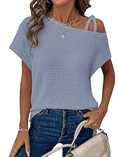 voordelige Effen Blouses-Dames Overhemd Haakwerk Effen Casual Korte mouw Assymmetrisch Normale tops Dagelijks Feestdagen Uitgaan Zwart Wit Blozend Roze Rose Roze Grijs Zomer Lente