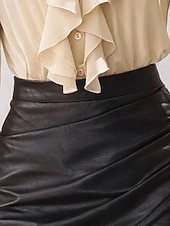 abordables Blouses Unies-Femmes Chemise Décontractée Chemise Boutonnée Chemisier A Volants Couleur Unie Élégant Occasionnel manche longue Col en V Hauts Réguliers Quotidien Extérieur Fête Abricot Printemps Automne