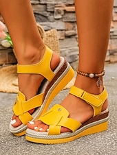 abordables Mujeres-Sandalias de cuña naranjas para mujer: zapatos de vacaciones cómodos y elegantes para la playa, viajes y salidas de verano.