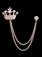 levne Svatba ACC-Pánská klopová brože s korunkou a řetízkem, materiál slitina, dostupné ve zlaté a stříbrné barvě, ideální pro svatby a večírky