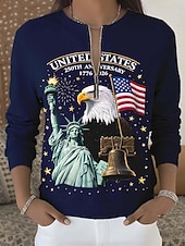 abordables Top jour de l’indépendance-Pull sweatshirt patriote pour femmes sweatshirts bloc de couleur géométrique décontracté à manches longues col rond zip demi street vêtements quotidiens patchwork fermeture éclair