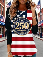  Giorno dell'Indipendenza Americana Per donna Maglietta Stampato Grafico Bandiera Americana Moda Elegante Classico Manica Lunga Girocollo Top Regolari Quotidiano Weekend Abbigliamento da vacanza