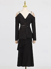 cheap Semi-formal / Cocktail-Two Piece A-Line Ankle Length Wedding Guest Dress Wedding Guest Dresses Elegant Daily Long Sleeve Spaghetti Strap Garden Party Wedding Guest with Strappy
