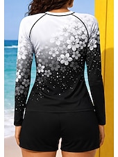 cheap Surfing Tankinis &amp; Bikinis-Women's Medium Rash guard Swimsuit Rash Guard Floral Print Swimsuit Floral Tropical Color-blocking 2 Piece Removable Pad Boyleg UV Sun Protection UPF50+ Elastic Long Sleeve Swimwear Sun Shirt Surfing