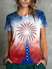  Giorno dell'Indipendenza Americana Per donna Maglietta Stampato Grafico Elegante Classico Casual Manica Corta Girocollo Top Regolari Quotidiano Sportivo Uscire Rosso Estate Primavera