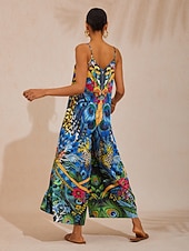 Недорогие Jumpsuits-комбинезон из шелкового атласа с перьями для вечеринки в джунглях